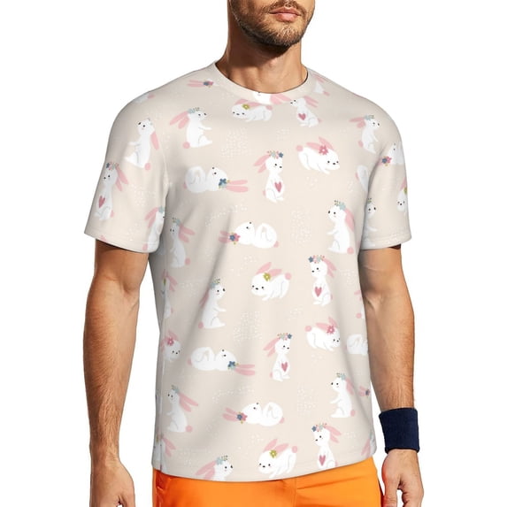 Rocae Beautiful Rabbit for Men's Mesh Quick-Dry Short Sleeve Workout T-Shirt,Mens Crew Neck Tee Lightweight Soft Classic T Shirts Large
