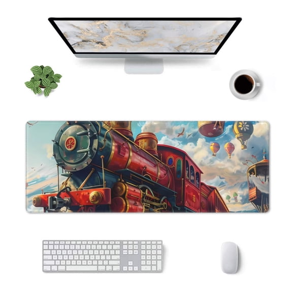 Rocae Beautiful Red Train Hot Air Balloon for Gaming Mouse Pad, Mouse Pad Large, Office Computer Keyboard Mousepad, Keyboard and Mouse Pad with Stitched Edges,31.5 x 11.8 in