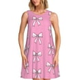 thumbnail image 1 of Rocae Beautiful pink bow for Sleeveless Dresses Summer Casual Ruffle Sleeveless Cute Crew Neck Flowy Dress with Pockets, 1 of 7