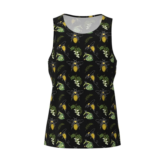 Rocae Bee Floral for Men's Workout Tank Top Men's Running Tank Top Dry Fit Athletic Workout Tank TopsLarge