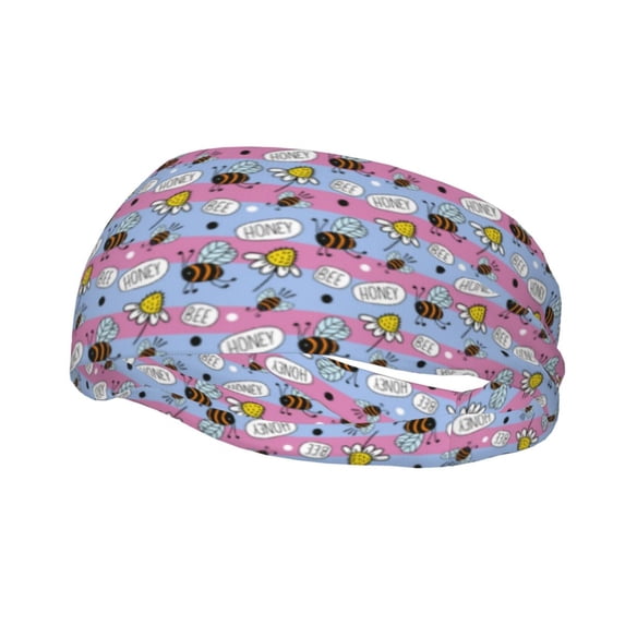 Rocae Bees And Daisies Striped for Sweatbands Sports Headband for Men and Women,Fashion Sweat Bands Headbands for Running,Cycling,Football, Yoga, Fitness
