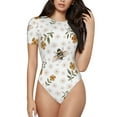 thumbnail image 1 of Rocae Bees And Flowers for One Piece Round Neck Short Sleeve Bodysuits for Women Casual Basic Bodysuit Daily Jumpsuit T Shirts-XX-Large, 1 of 7