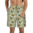 thumbnail image 1 of Rocae Bees and Flower for Men's Beach Shorts Casual Elastic Waist Drawstring Summer Beach Shorts,S-3XL-Large, 1 of 6