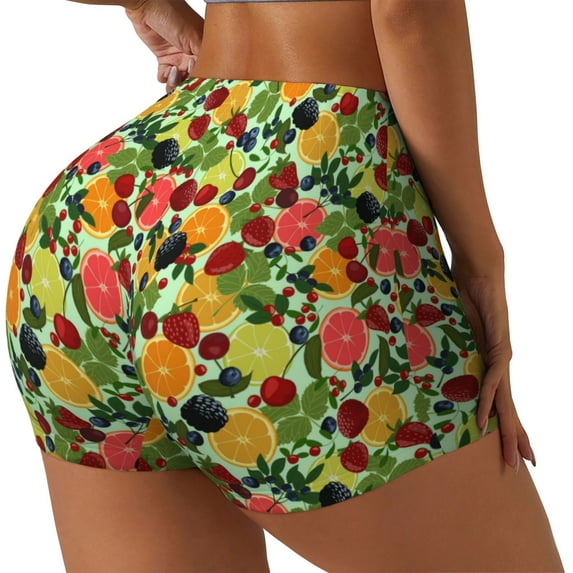 Rocae Berries And Citrus for Women's Quick-Dry Running Shorts,Ladies Active Athletic Apparel Yoga Workout Gym Running Volleyball Spandex Shorts-Medium