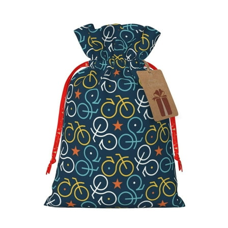Rocae Bicycle Colorful for Christmas Drawstring Linen Gift Bag with Drawstrings Treat Bag Goody Present Bags for Christmas Party Favor-Small