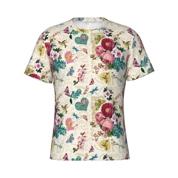 Rocae Bird Butterfly Rose for Men's Moisture-Wicking Crew Tee - T-Shirt for Sports, Outdoor Activities, and Casual WearLarge