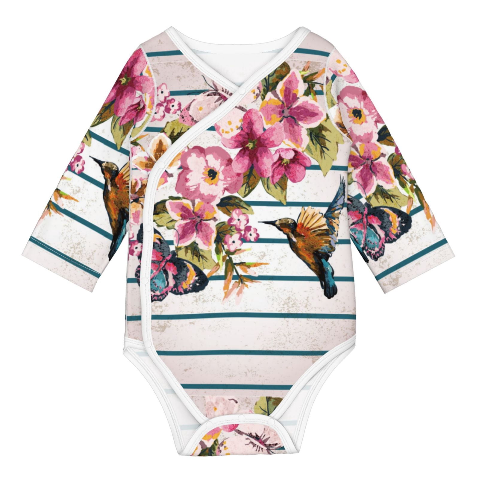 Rocae Bird and Floral for Baby Cotton LongSleeve Bodysuits for Unisex