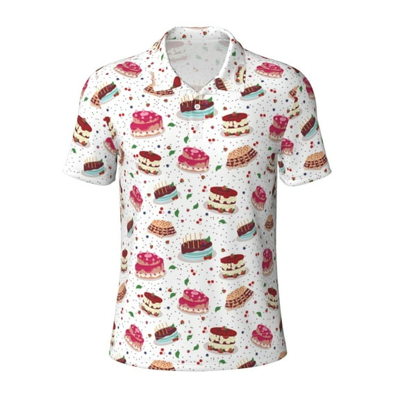 Rocae Birthday Cake for Men's Short Sleeve Polo Shirt, Quick Drying Performance Moisture Wicking Sports Men's Golf Shirt Medium