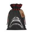 thumbnail image 1 of Rocae Black And White Shark Print Christmas Drawstring Linen Gift Bag with Drawstrings Treat Bag Goody Present Bags for Christmas Party Favor, 1 of 8