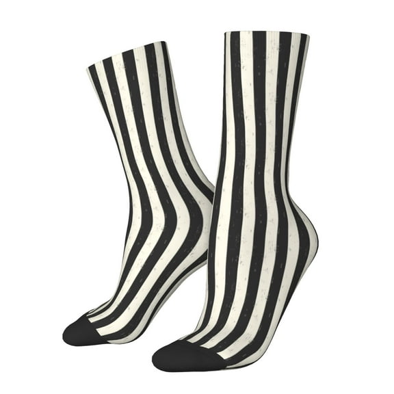 Rocae Black And White Thick Stripes for Adult Socks Casual Athletic Stretchy Loose Socks for Women Men Non-Slip Middle Tube Socks