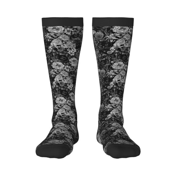 Rocae Black Cats In A Garden for Novelty Casual compression Socks For Women Men Contrast Color Stockings