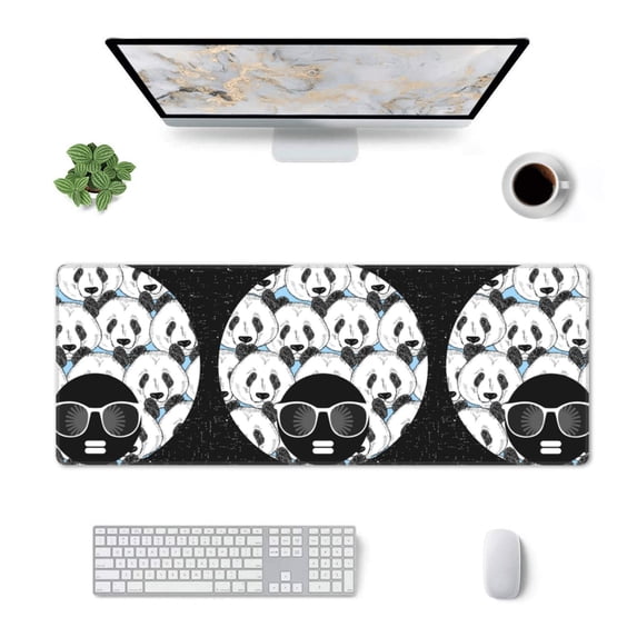 Rocae Black Head Woman with Panda Hair for Gaming Mouse Pad, Mouse Pad Large, Office Computer Keyboard Mousepad, Keyboard and Mouse Pad with Stitched Edges,31.5 x 11.8 in