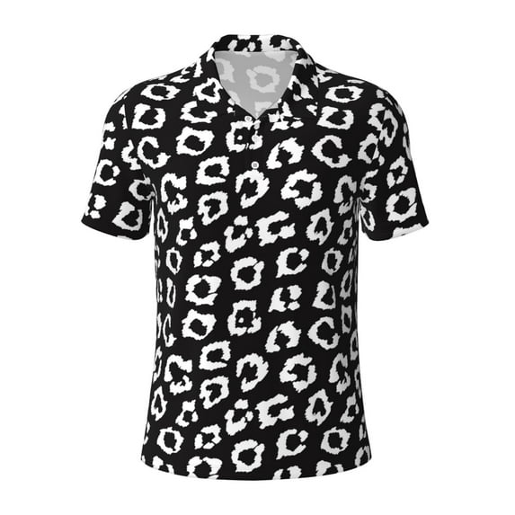 Rocae Black Leopard for Men's Short Sleeve Polo Shirt, Quick Drying Performance Moisture Wicking Sports Men's Golf Shirt