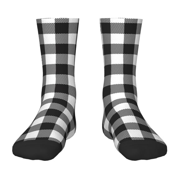 Rocae Black White Plaid for Girls Boys Crew Socks,Children's Socks, Kids Socks, Toddler Socks: Daily Wear with Kids School Uniform