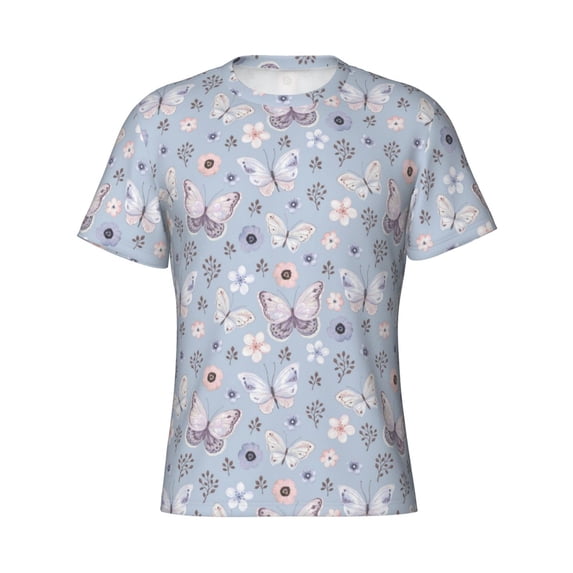 Rocae Blue Butterfly for Men's Moisture-Wicking Crew Tee - T-Shirt for Sports, Outdoor Activities, and Casual Wear