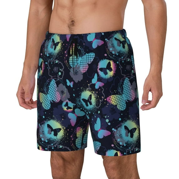 Rocae Blue Butterfly for Men's Swim Trunks Quick Dry With Two Side Pockets and One Lined Patch Pocket3X-Large