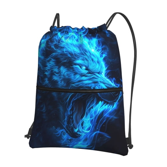 Rocae Blue Fire Wolf for Drawstring zipper Backpack Gym Backpack Bag ...