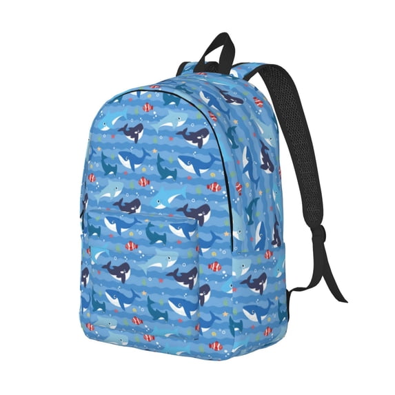 Rocae Blue Fish for Durable Canvas Backpack Leisure Large Bag Travel Rucksack Multi-function Backpack Small