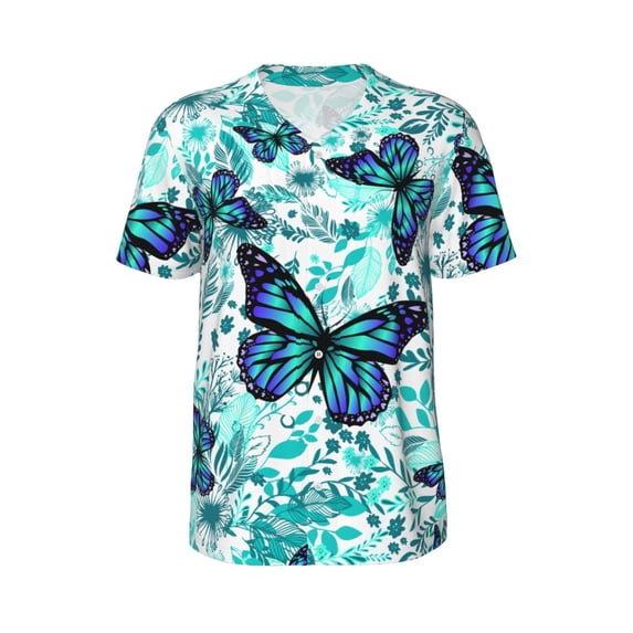 Rocae Blue Floral with Butterflies for Breathable Men's Baseball T-Shirt Fashionable Casual Baseball Jersey, Moisture-wicking Sportswear Medium