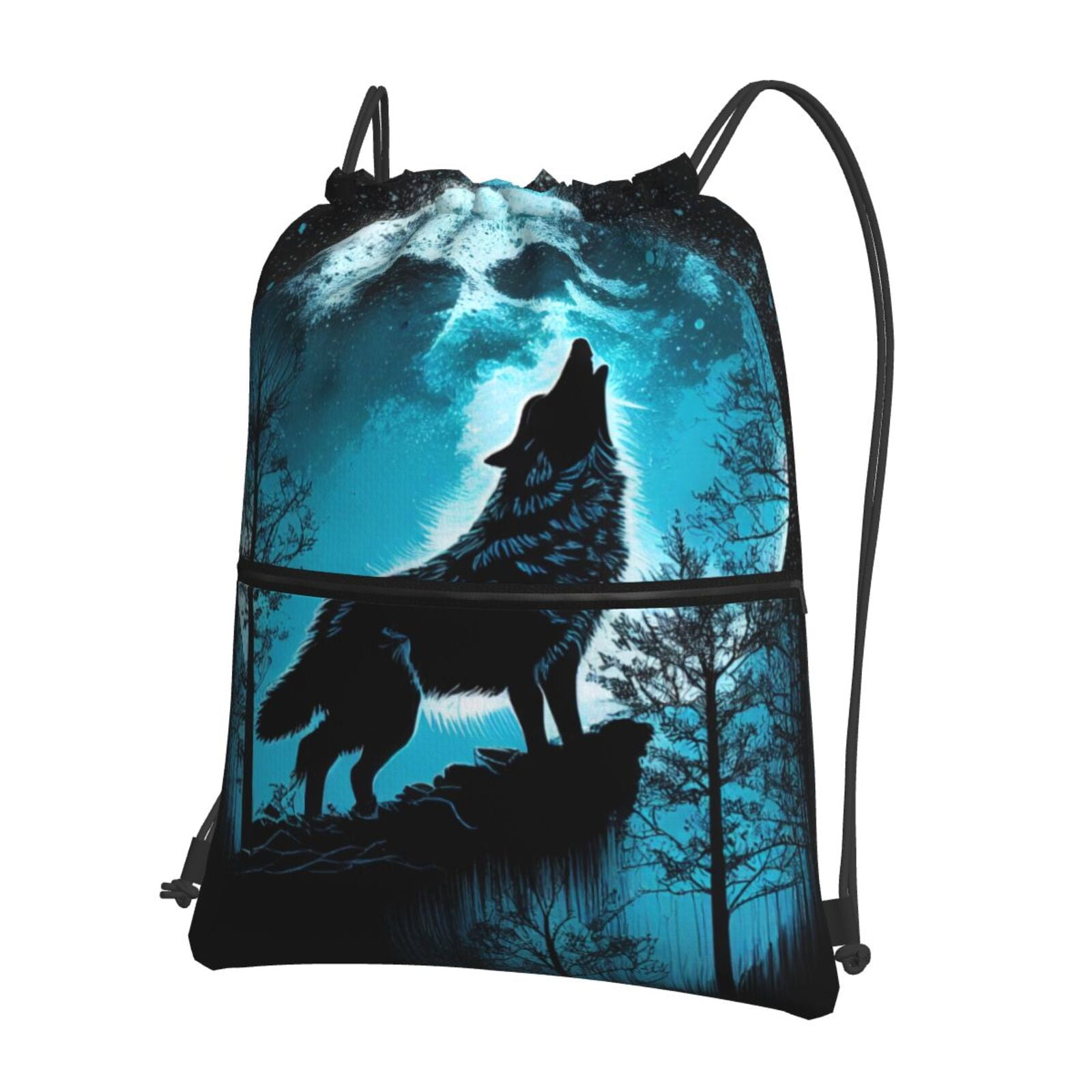 Rocae Blue Full Moon Wolf for Drawstring zipper Backpack Gym Backpack ...