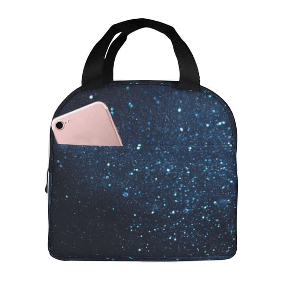 Rocae Blue Glitter Retro for Insulated Lunch Bag for Women Men,Large Lunch Box for Work School Picnic Hiking Daytrip