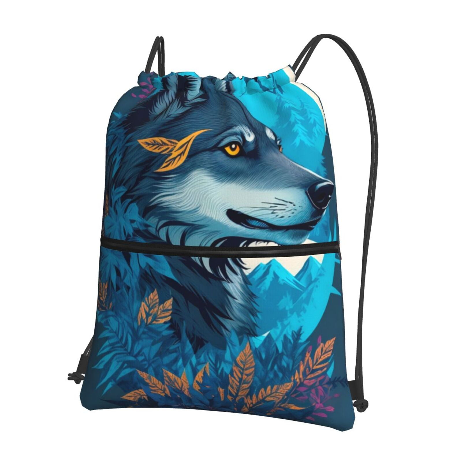 Rocae Blue Iceberg Leaf Wolf for Drawstring zipper Backpack Gym ...