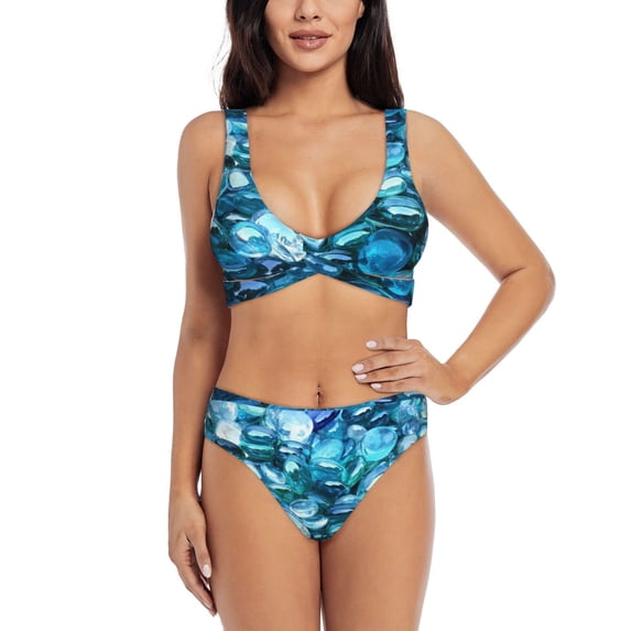 Rocae Blue Kyanite for Bikini Set for Women Two Piece Sexy High Swimsuits Split Crossover Bikini Small