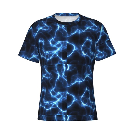 Rocae Blue Lightning for Men's Moisture-Wicking Crew Tee - T-Shirt for Sports, Outdoor Activities, and Casual WearX-Large
