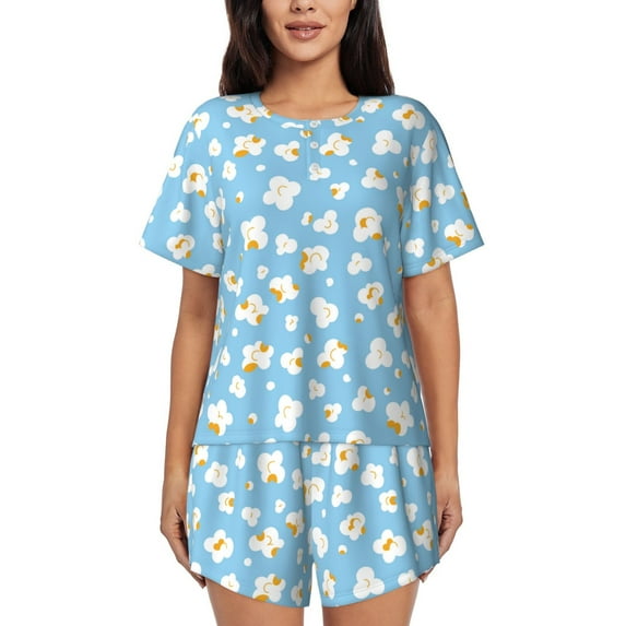 Rocae Blue Popcorn for Two Piece Sleepwear Pajamas Sets for Women Soft Short-Sleeved Pjs with Lounge Shorts 4X-Large