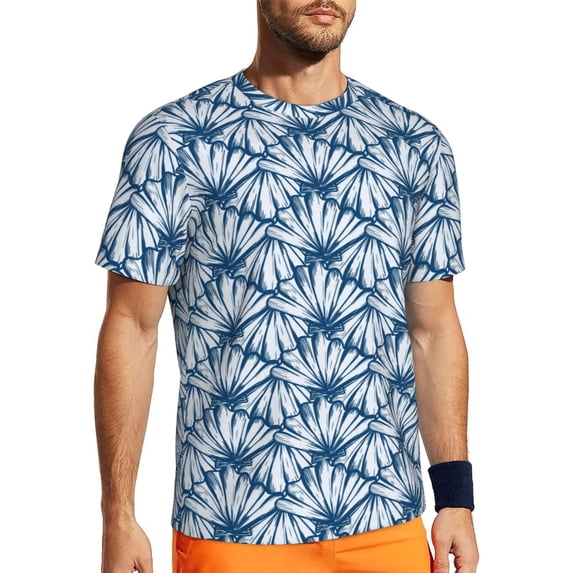 Rocae Blue Shells for Men's Mesh Quick-Dry Short Sleeve Workout T-Shirt,Mens Crew Neck Tee Lightweight Soft Classic T Shirts Small