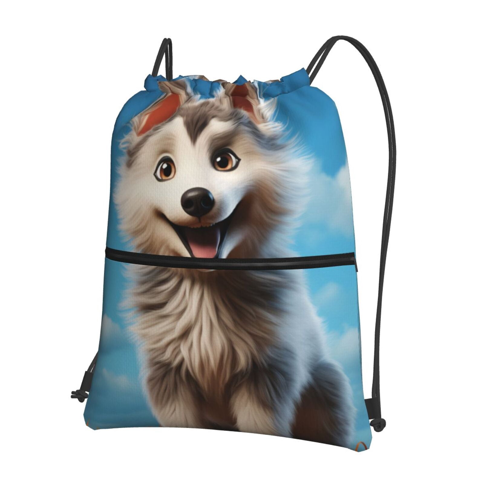 Rocae Blue Sky Cute Wolf for Drawstring zipper Backpack Gym Backpack ...