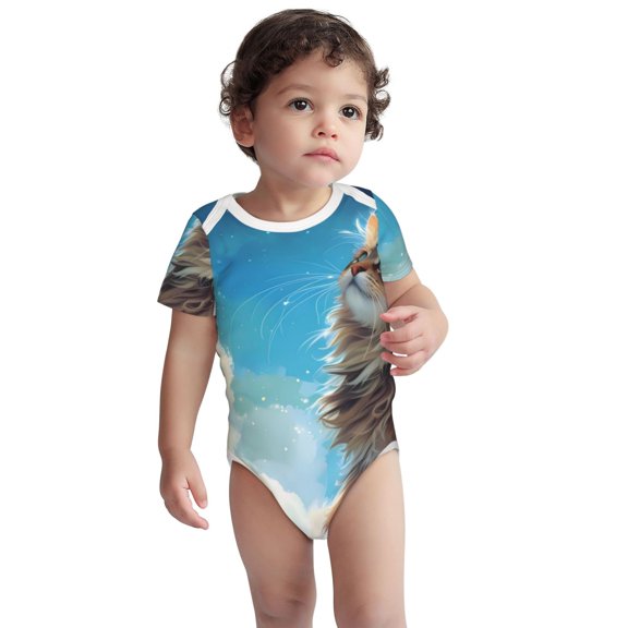 Rocae Blue Sky Winged Cat for Baby Cotton Short-Sleeve Bodysuits for Unisex Onesies Bodysuit-3 Months