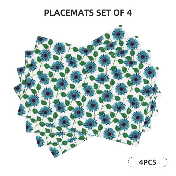 Rocae Blue Sunflowers Printed Heat Resistant Place Mats,Classic Hemstitch Cloth Fabric Placemats Imitation Linen Place Mat Table Mats 18x12 inch