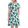thumbnail image 1 of Rocae Blue Sunflowers for Dresses Summer Casual Ruffle Short Sleeve Cute Crew Neck Flowy Dress with Pockets, 1 of 6