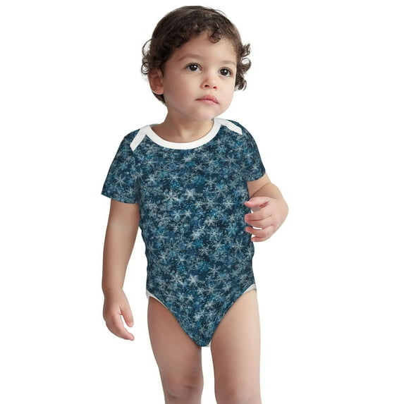 Rocae Blue and White Gradient Snowflake for Baby Cotton Short-Sleeve Bodysuits for Unisex Onesies Bodysuit-2 Years