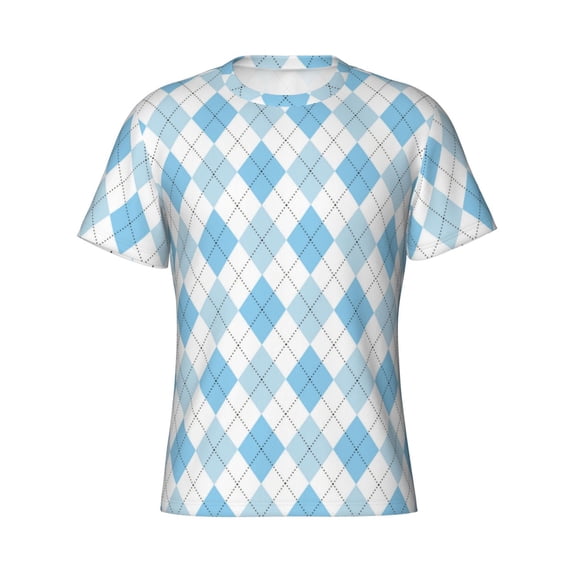 Rocae Blue and White Squares for Men's Moisture-Wicking Crew Tee - T-Shirt for Sports, Outdoor Activities, and Casual Wear
