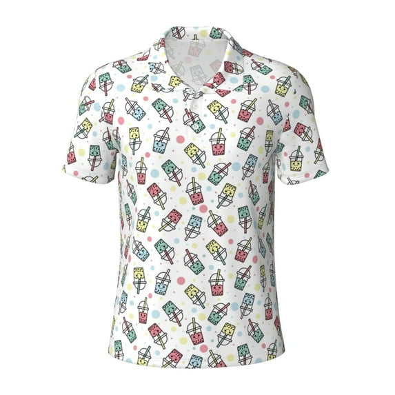 Rocae Boba Milk Tea for Men's Short Sleeve Polo Shirt, Quick Drying Performance Moisture Wicking Sports Men's Golf Shirt Medium