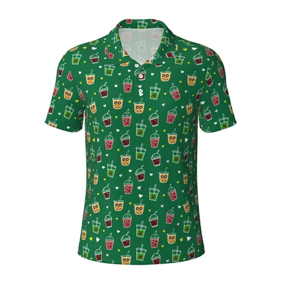 Rocae Boba Milk Tea for Men's Short Sleeve Polo Shirt, Quick Drying Performance Moisture Wicking Sports Men's Golf Shirt XX-Large