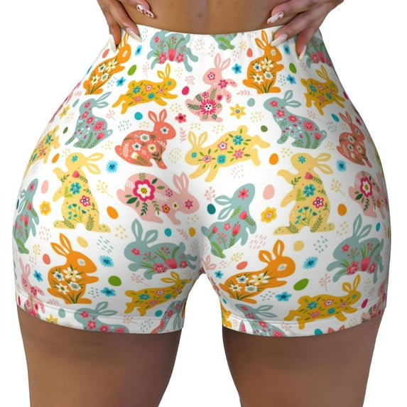 Rocae Boho Bunny for Women's Quick-Dry Running Shorts,Ladies Active Athletic Apparel Yoga Workout Gym Running Volleyball Spandex Shorts Large