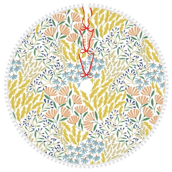 Rocae Boho for Christmas Tree Skirt with Pom Pom Trim for Holiday Party for Holiday Home Decor Indoor Outdoor-48"