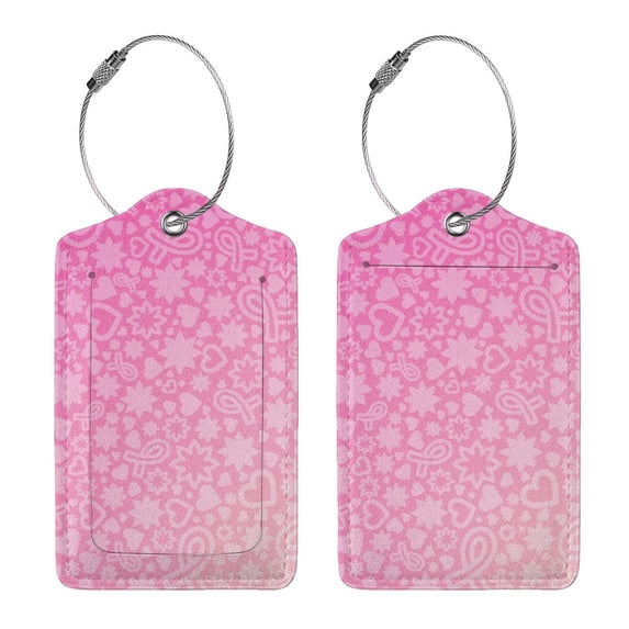 Rocae Breast CancerN Ribbons Awareness for Leather Luggage Baggage Tags ID Label Privacy Cover ID Label with Stainless Steel Loop and Address Card