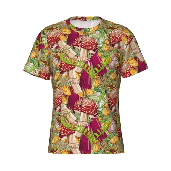 Rocae Bright Mushrooms for Men's Moisture-Wicking Crew Tee - T-Shirt for Sports, Outdoor Activities, and Casual WearMedium
