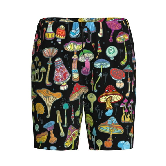 Rocae Bright Mushrooms for Men's Soft Sleep Pajama Shorts, Waistband and Pockets