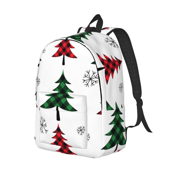 Rocae Buffalo Plaid Christmas Trees for Durable Canvas Backpack Leisure Large Bag Travel Rucksack Multi-function Backpack Medium