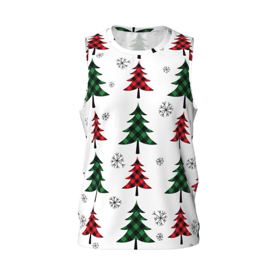 Rocae Buffalo Plaid Christmas Trees for Men's Basketball Jersey Lightweight and Breathable Athletic Tank Top,Quick-Drying Sports Jersey Large