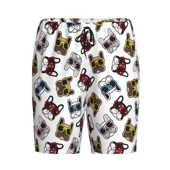 Rocae Bulldog Sunglasses Face for Men's Soft Sleep Pajama Shorts, Waistband and Pockets