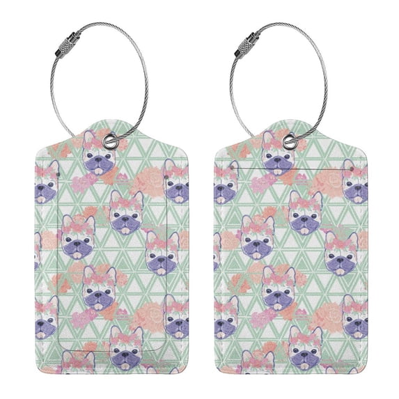 Rocae Bulldog for Leather Luggage Baggage Tags ID Label Privacy Cover ID Label with Stainless Steel Loop and Address Card