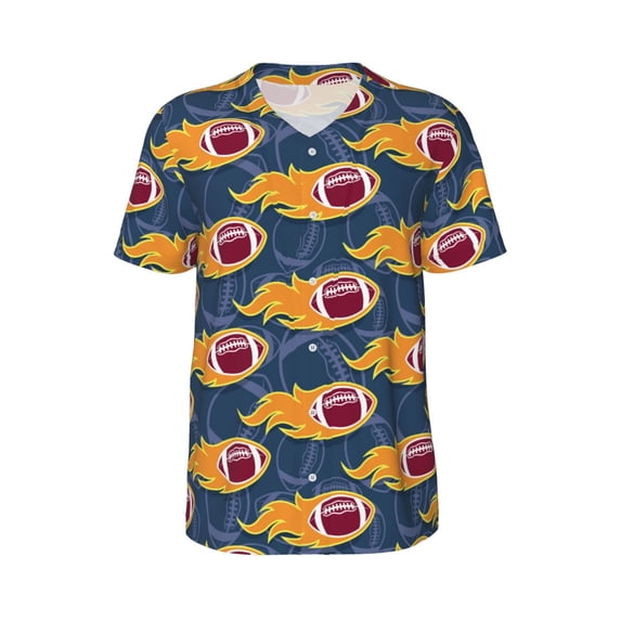 Rocae Burning Rugby Balls for Breathable Men's Baseball T-Shirt Fashionable Casual Baseball Jersey, Moisture-wicking Sportswear Small