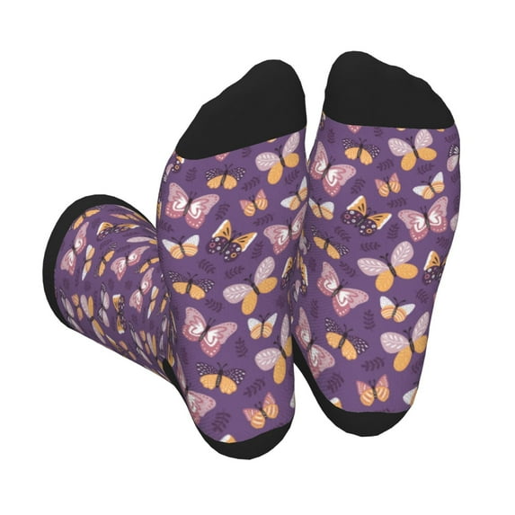 Rocae Butterflies And Floral for Adult Socks Casual Athletic Stretchy Loose Socks for Women Men Non-Slip Middle Tube Socks