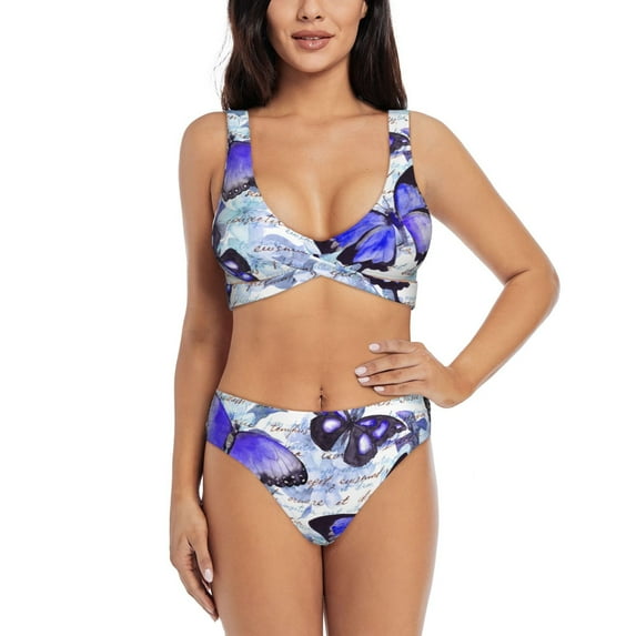 Rocae Butterflies for Bikini Set for Women Two Piece Sexy High Swimsuits Split Crossover Bikini Medium